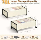Hoctieon 70L Under Bed Storage with Wheels, 2-Pack Rolling Containers with Clear Lids, Underbed Organizer for Clothes, Shoes, Blankets, Ideal for Bedroom and Dorm Room Use(30" L x 16.5" W x 10.2" H) - Image 2