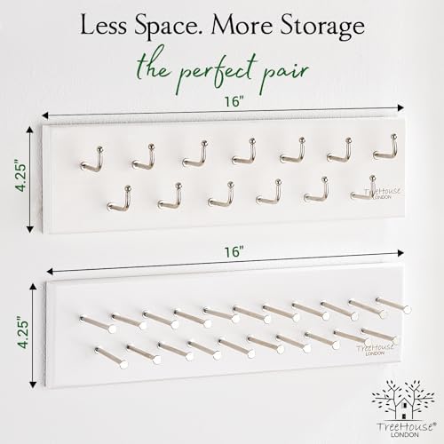 TreeHouse London Tie Rack Organizer – Holds 40 Large Ties – Solid Wood & Sturdy Metal Storage Holder for Closet – Wall Mounted Tie Display Hanger for Wall, Bedroom (White) 16''L x 4.25''H - Image 5
