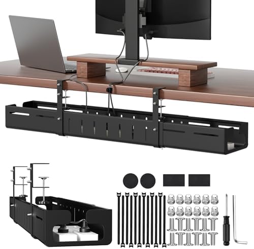 Under Desk Cable Management Tray, Expandable 25.2"–38.6" Cable Tray,Black by SUREUP9