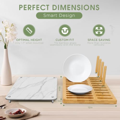 Sofort Bamboo Dish Drying Rack with Absorbent Stone Dish Drying Mat - Image 5