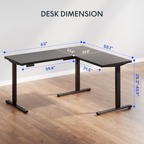 FLEXISPOT 63 x 55 Reversible L-Shaped Corner Standing Desk with Drawers - Image 3