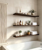 36 Inch Rustic Wood Floating Shelves Farmhouse Wooden Wall Shelves for Bathroom Bedroom Living Room Kitchen Office Set of 4 Brown - Image 2