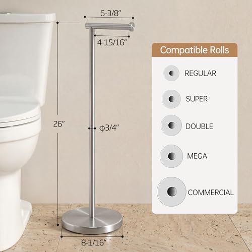 KES 26" Tall Toilet Paper Holder Stand with Weighted Base, Brushed Finish - Image 5