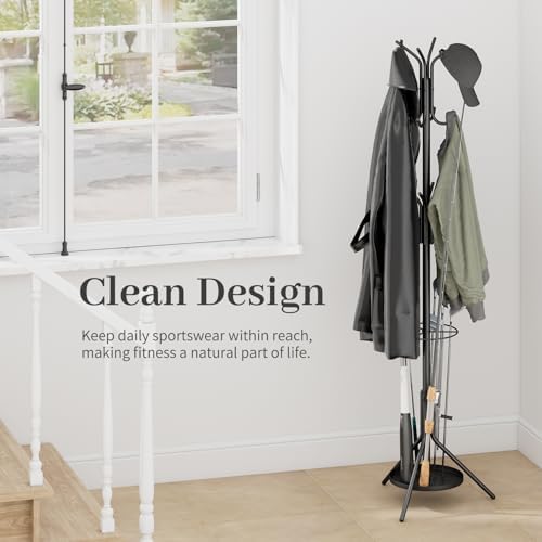 Kitsanery Coat Rack Freestanding,Metal Coat Tree with Umbrella Holder,Hat and Coat Rack Stand for Entryway, Hallway, Living Room, Bedroom (Black) - Image 4