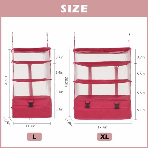 Surblue Hanging 3-Shelf Closet Organizer Pocket Collapsible Washable Oxford Fabric with 2 Hooks (XL 17.71 * 11.81 * 20in, Rose) - Image 5