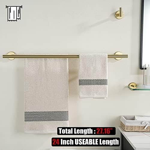 JQK Double Towel Bar 27 Inch, Brass Gold Useable Length 24 Inch 304 Stainless Steel Thicken 0.8mm Bath Towel Rack for Bathroom, Towel Holder Wall Mount 2 Pack, TB100L24-BG-P2 - Image 3