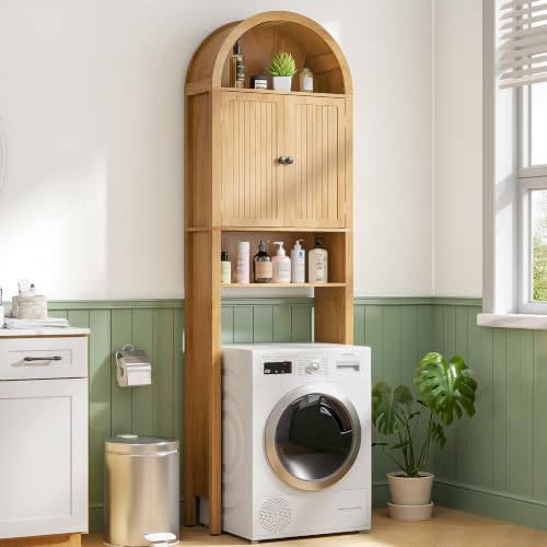 Arched Over The Toilet Storage Cabinet with Fluted Doors, Bathroom Shelf - Image 4