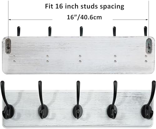 WEBI Coat Rack Wall Mount,Coat Hanger Wall,16" Hole to Hole,Coat Hooks Wall Mounted,Hook Rack Rail,5 Hooks for Hanging Coats,Hats,Jacket,Clothes,Entryway,Black/White - Image 3