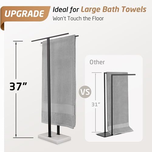 KES Standing Towel Rack, 37", Marble Base, 304 Stainless Steel, Matte Black - Image 2