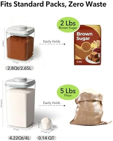 Airtight Food Storage Container with One-Touch Lid, 4.22 QT / 4.0 L Stackable Durable BPA-Free PET for Flour, Sugar, Cereal & Kitchen Pantry Organization. - Image 6