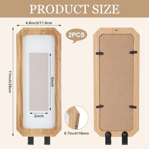 Marsui 2 Set Solid Oak Photobooth Strip Frame with Key Hooks, Wood Color Wall-mounted Photo Frame Fits 2'' x 6'' Photo Strips, for Home Wall Wedding Graduation Decor - Image 2
