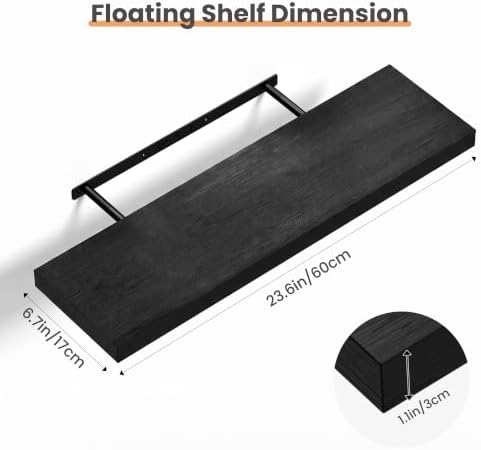 upsimples 23.6" Long Floating Shelves for Wall, Room Decor Set of 2, Black - Image 3