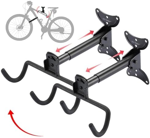 UU-Major Bike Wall Mount,Heavy Duty Bike Hanger, Mounted Bike Hook for Garage Wall,Horizontal Bike Rack for MTB,Road And Hybrid Bikes Storage,Thicker Metal With Rubber Coating.(Adjustable*2 Pack) by UU-Major