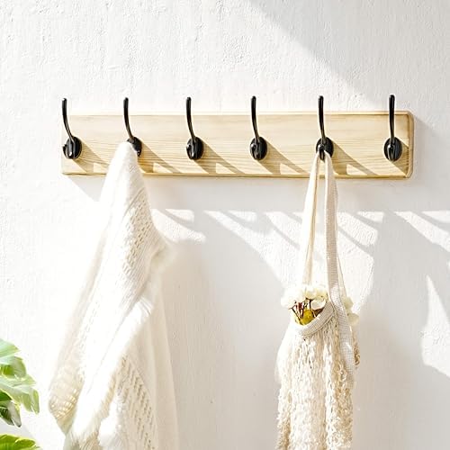 Dseap Coat Rack Wall: 24" Long, Patented, Heavy-Duty, 6-Double-Hooks Wooden Wall Mounted Coat Rack Coat Hanger Hook Rail for Winter Coats Hat Jacket Clothing, Light Brown - Image 7