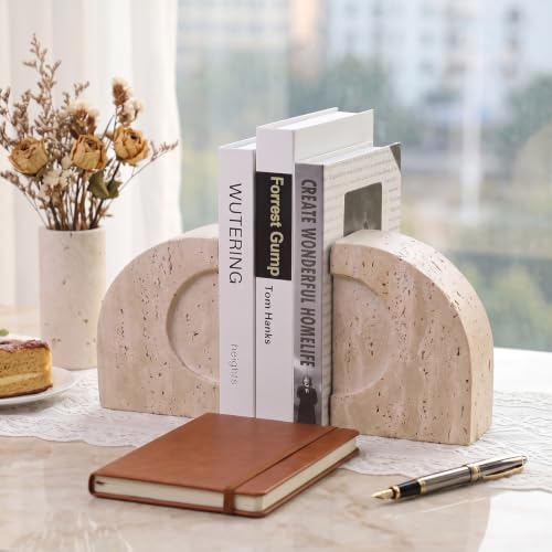 Travertine Book Ends, Decorative Stone Bookends for Shelves, Heavy Bookends - Image 3