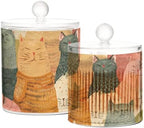Orange Pink Cat Qtip Holder Waterproof Dustproof Apothecary Jars with Lids For Bathroom Cotton Swabs Makeup Sponges Floss Picks Bath Salts 2 Pack - Image 2