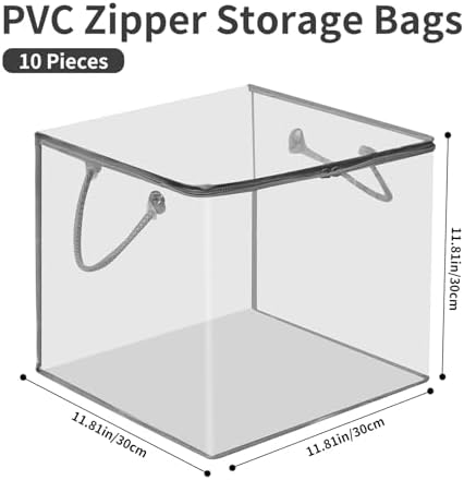 10 PCS Clear Zippered Storage Bags with Handles,Sweater Storage with Two-way Zipper,Foldable Closet Organizer Bed Sheet Organizer,Cube Plastic Organizer,Bag,Bin,for Clothes,Towel-GY - Image 2