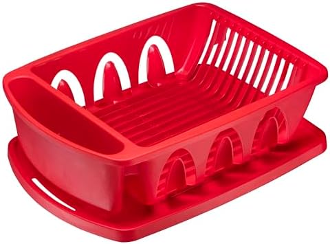 Tribello Sink Dish Drying Rack, Heavy Duty Hard Plastic Sink Set with Drainer (Red) by Tribello