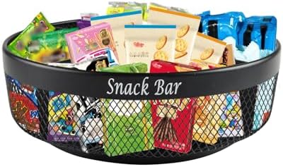 Snack Organizer for Countertop, Metal Turntable Organizer with Divider, 4 Compartment Snack Storage Spinning Snack Tray, Lazy Susan Snack Spinner for Snack Bar Organizer Pantry Storage-Black by Xbopetda