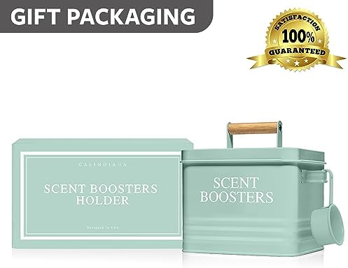 Calindiana Modern Farmhouse Metal Laundry Scent Booster Beads Dispenser Container with Scoop for Laundry Room Decor and Accessories and Space Saving Laundry Room Organization and Storage, Mint - Image 6