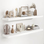 Fun Memories 48 Inch Floating Shelves in White, 9.3 Inch Deep Wall Shelves for Bathroom, Living Room, Bedroom, Kitchen, Deep Long Shelf Wall Mounted 2 Pack Shelf for Books, Decor by FunMemories