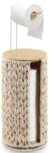 Toilet Paper Holder Stand with Lid Free Standing Storage for Bathroom Beige by GraciadecoStorage