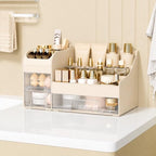 Extra Large Makeup Organizer for Vanity, 3 Drawers and Brush Holder, Countertop Cosmetic Storage for Skincare and Perfume, Thick ABS Bathroom Counter Organizer,Cream Clear - Image 6