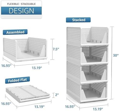 Sorbus Stackable Closet Organizer, Open-Front Shelf Bins (4 Medium) - Image 6