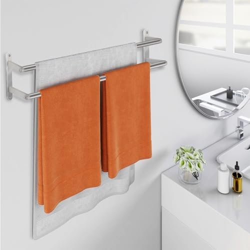 Double Towel Bar, 24Inch Towel Rack for Bathroom, Stainless Steel Double Bath Towel Bar, Wall Mounted Towel Holder, Double Towel Rod Towel Rail Hanger for Wall, Kitchen (Brush Nickel) - Image 4
