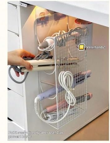 No Drill Wall Mount Curling Iron Holder, Zinc Alloy Hair Dryer Organizer - Image 2