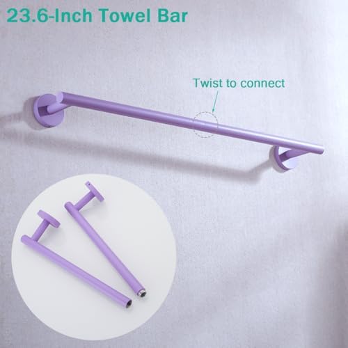 Bathroom Hardware Set,Purple 5 Pieces Bathroom Towel Bar Set,24 inch Towel Bar,Towel Ring for Bathroom,Robe Towel Hooks,Toilet Paper Holder Wall Mounted(Drilling),SE96006S-5PP - Image 7