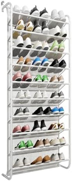 AQQHSAIN 10 Tier Over The Door Shoe Organizer Wall Shoe Shelf Shoe Holder Door Shoe Rack for Closet Pantry Hanging Shoes Clothes Toys Storage Shelves (White) by AQQHSAIN