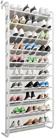 AQQHSAIN 10 Tier Over The Door Shoe Organizer Wall Shoe Shelf Shoe Holder Door Shoe Rack for Closet Pantry Hanging Shoes Clothes Toys Storage Shelves (White) by AQQHSAIN