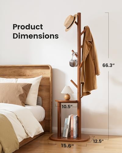 Pipishell Solid Wood Freestanding Coat Rack with 8 Hooks & Shelves, Brown - Image 6