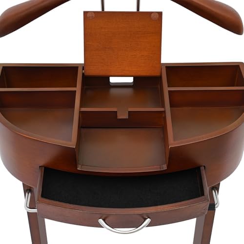 Wood Valet Stand for Men & Women, Freestanding Suit Rack Organizer with Drawer, Top Tray, Contour Hanger, Trouser Bar, Tie/Belt Hooks & Shoe Rack, Garment Stand for Bedroom, Entryway, Office, Hallway - Image 7