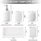 XLHOMO Resin White Bathroom Accessories Set 5 Pcs, Lotion Soap Dispenser, Toothbrush Holder, Bathroom Tumbler, Qtip Holder and Vanity Tray, Bathroom Countertop Organizer Set for Modern Home Apartment - Image 2