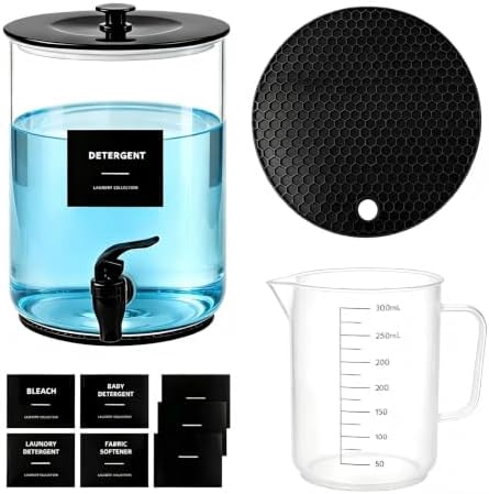 Glass Laundry Detergent Dispenser, 1 Gallon Large Liquid Soap Jar-1 Black by Unknown