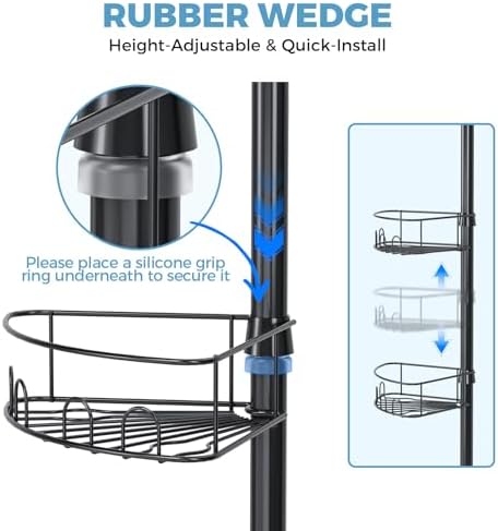 Urackify Corner Shower Caddy Tension Pole 4 Tier Shower Organizer, Black - Image 3
