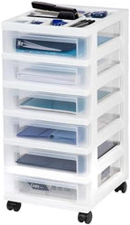 IRIS USA Plastic Drawer Storage Organizer Rolling Cart, 2-Pack, with Wheels Casters, 6-Drawers, for Classroom Art Craft Supplies Dresser Closet Bathroom Laundry Room, White/Clear - Image 4