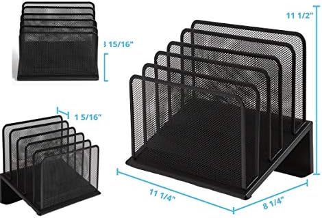 1InTheOffice Metal Mesh File Organizer, Black Wire Mesh 5 Section Incline Sorter, Black Finish - Image 5