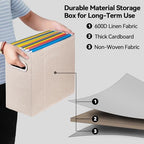 4 Packs Letter Size File Organizer, File Folders Organizer, Fabric Storage Box, Collapsible Paper Organizer with Metal Handle, Smooth PVC Rails, Only Box (Beige) - Image 3