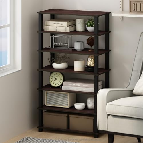 Furinno Turn-N-Tube Storage Shelves Set of 2, 4-Tier Stackable Standing Shelf, Open Corner Shelf, for Organization and Storage, Living Room, Garage, Home Office, Dark Cherry - Image 2