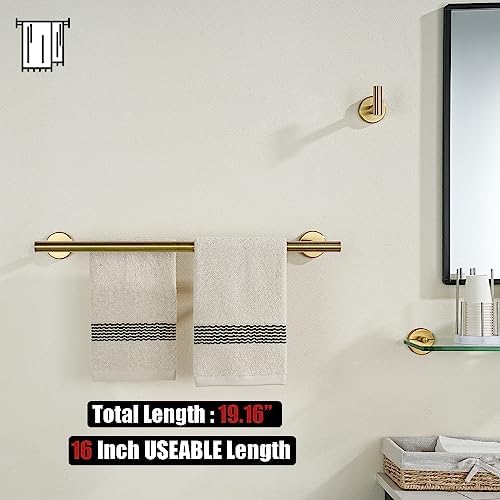 JQK Gold Double Towel Bar, 19 Inch 304 Stainless Steel Thicken 0.8mm Towel Rack Bathroom, Towel Holder Brushed Gold Wall Mount, Useable Length 16 Inch, TB100L16-BG - Image 3