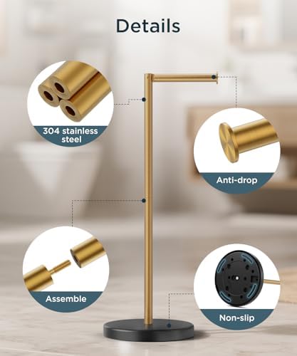 FORIOUS Toilet Paper Holder Stand with Storage for 4 Rolls, Black and Gold - Image 7