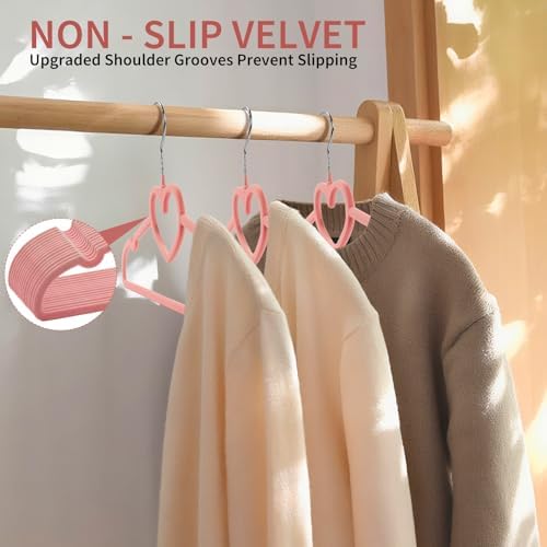 50 Pack Velvet Pink Hangers, Cute Heart Clothes Hangers with 360 Degree Swivel Hook, Non-Slip Thin Felt Hanger for Adult, Coat, Dress, Shirt, Jacket, Pants in Closet - Image 5