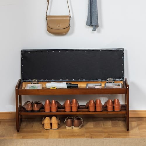 SOBIBO Solid Wood Shoe Rack Bench with Flip-Top Storage, Black, 39.4" - Image 2