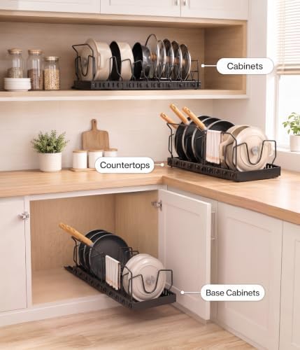 2 Pack Pots and Pans Organizer Under Cabinet, 10 Dividers Pot Lid Organizer - Image 4