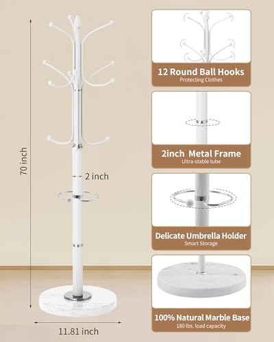 EZIVIEZ Coat Rack with 12 Hooks Coat Rack Freestanding with Umbrella Holder - Image 2
