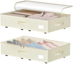 EE-RoomWorld Under Bed Storage with Wheels, No Assemble Required 5.5 inches height beige under bed storage bins,Low Profile Rolling Underbed Shoe Storage containers，dorm underbed storage drawers by EASIERLIFEENJOYWORLDBEAUTY