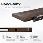 Fun Memories Floating Shelves for Wall, 60"x9.3" Rustic Solid Elm Wood Wall Shelves, Heavy-Duty Floating Shelves with Invisible Brackets for Living Room, Bedroom, and Kitchen, Walnut Finish - Image 4